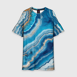 Платье клеш для девочки Текстура голубого океанического агата, цвет: 3D-принт