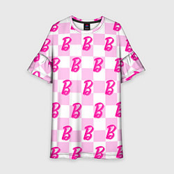 Платье клеш для девочки Розовая шашка и Барби, цвет: 3D-принт