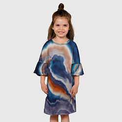Платье клеш для девочки Текстура агата сине-оранжевая, цвет: 3D-принт — фото 2