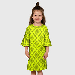 Платье клеш для девочки Черный геометрический орнамент на желтом фоне, цвет: 3D-принт — фото 2