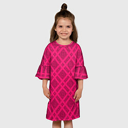 Платье клеш для девочки Малиновый с черным геометрический узор, цвет: 3D-принт — фото 2