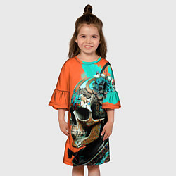 Платье клеш для девочки Art skull - irezumi - Japan, цвет: 3D-принт — фото 2