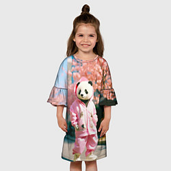 Платье клеш для девочки Милая панда в пуховике, цвет: 3D-принт — фото 2