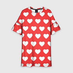 Платье клеш для девочки Сердечки на красном фоне, цвет: 3D-принт