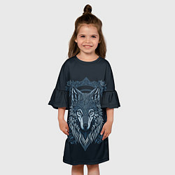 Платье клеш для девочки Волк, векторный орнаментализм, цвет: 3D-принт — фото 2
