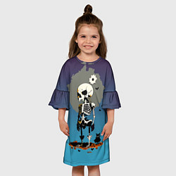 Платье клеш для девочки Funny skeleton - neural network - halloween, цвет: 3D-принт — фото 2