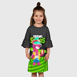 Платье клеш для девочки Doug Brawl stars green black, цвет: 3D-принт — фото 2