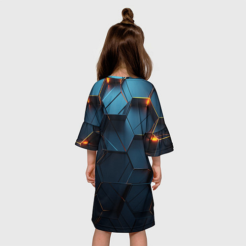 Детское платье Синие объемные плиты с оранжевыми вставками / 3D-принт – фото 4