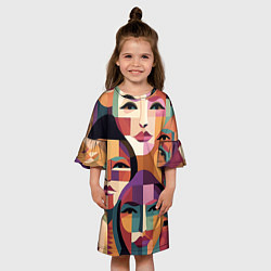 Платье клеш для девочки Геометрические портреты девушек, цвет: 3D-принт — фото 2