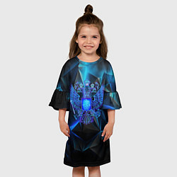 Платье клеш для девочки Неоновый синий герб РФ, цвет: 3D-принт — фото 2