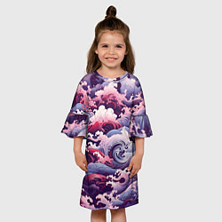 Платье клеш для девочки Волны в Японском стиле, цвет: 3D-принт — фото 2