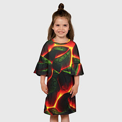 Платье клеш для девочки Зеленые плиты и лава, цвет: 3D-принт — фото 2