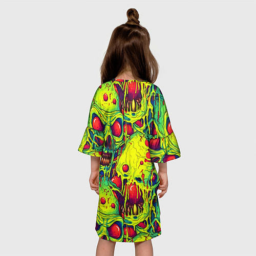Детское платье Зеленые психоделические черепа / 3D-принт – фото 4