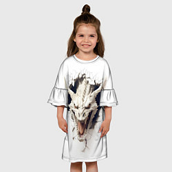 Платье клеш для девочки Белый дракон выглядывает из стены, цвет: 3D-принт — фото 2