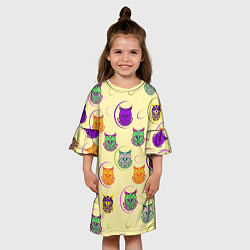 Платье клеш для девочки Сова - разноцветные птицы, цвет: 3D-принт — фото 2