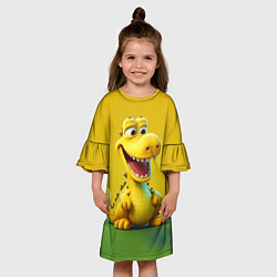 Платье клеш для девочки Жёлтый крокодил, цвет: 3D-принт — фото 2