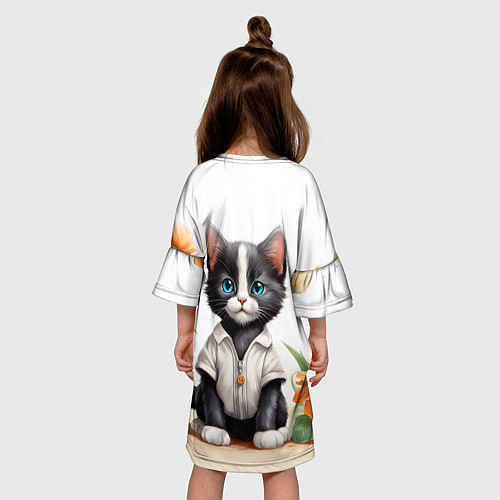 Детское платье Котенок на цветочной поляне / 3D-принт – фото 4