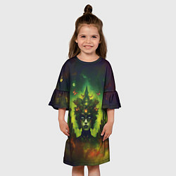 Платье клеш для девочки Зеленая фантастическая ведьма с бабочками, цвет: 3D-принт — фото 2