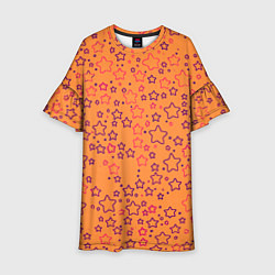 Платье клеш для девочки Маленькие звёздочки оранжевый, цвет: 3D-принт
