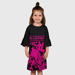 Платье клеш для девочки Black pink - emblem - pattern - music, цвет: 3D-принт — фото 2