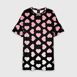 Платье клеш для девочки Розовые сердечки на чёрном, цвет: 3D-принт