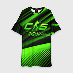 Платье клеш для девочки CS2 Counter strike green logo, цвет: 3D-принт