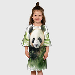 Платье клеш для девочки Панда акварель, цвет: 3D-принт — фото 2