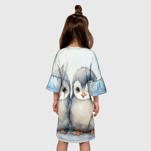 Детское платье Милые пингвины акварель / 3D-принт – фото 4