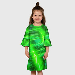 Платье клеш для девочки Яркий зеленый фон, цвет: 3D-принт — фото 2