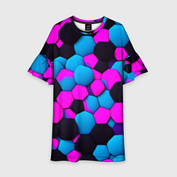 Платье клеш для девочки Узор черные розовые синии фигуры, цвет: 3D-принт