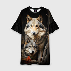 Платье клеш для девочки Волчица с волчонком, цвет: 3D-принт