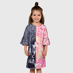 Платье клеш для девочки Барби и Уэнсдей - мои две личности: в стиле тату, цвет: 3D-принт — фото 2