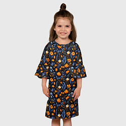Платье клеш для девочки Цветы на темном фоне узор, цвет: 3D-принт — фото 2