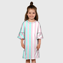 Платье клеш для девочки Полоска Барби и Кена - сплит: нежно-мытный и розов, цвет: 3D-принт — фото 2