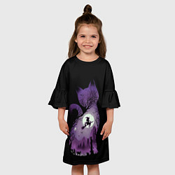 Платье клеш для девочки Кот в ночи, цвет: 3D-принт — фото 2