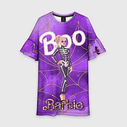 Платье клеш для девочки Барби в костюме скелета: паутина и фиолетовый дым, цвет: 3D-принт