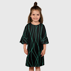 Платье клеш для девочки Чёрный с линиями, цвет: 3D-принт — фото 2