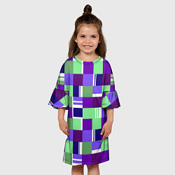 Платье клеш для девочки Ретро квадраты баклажановые, цвет: 3D-принт — фото 2