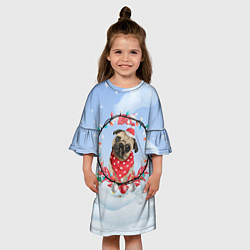 Платье клеш для девочки Новогодний мопс, цвет: 3D-принт — фото 2