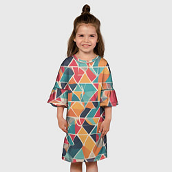 Платье клеш для девочки Осенний паттерн красно-сине-жёлтый, цвет: 3D-принт — фото 2
