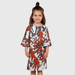 Платье клеш для девочки Абстракция серо-красная, цвет: 3D-принт — фото 2