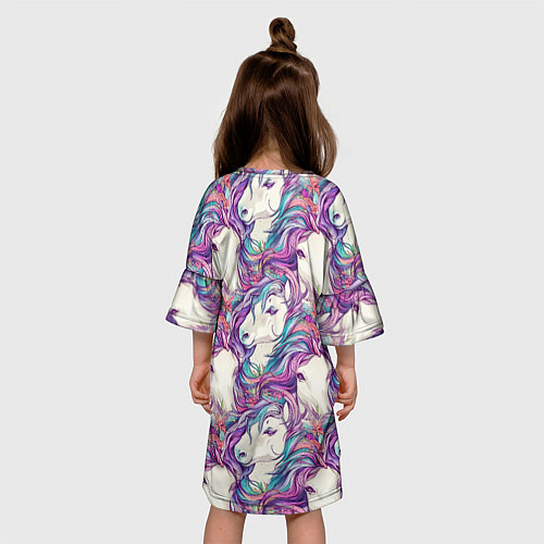 Детское платье Морды лошади фиолетовый паттерн / 3D-принт – фото 4