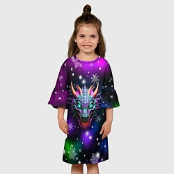Платье клеш для девочки Неновый дракон, цвет: 3D-принт — фото 2