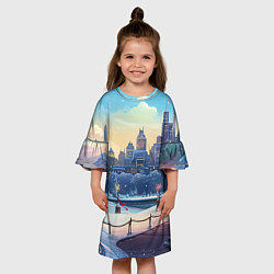 Платье клеш для девочки Зимний большой город, цвет: 3D-принт — фото 2