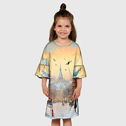 Платье клеш для девочки Новогодний городок, цвет: 3D-принт — фото 2