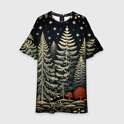 Платье клеш для девочки Новогоднее настроение лес, цвет: 3D-принт