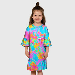 Платье клеш для девочки Барбм - цветочный абстрактный паттерн - тай-дай, цвет: 3D-принт — фото 2