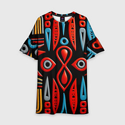 Платье клеш для девочки Красно-синий узор в африканском стиле, цвет: 3D-принт