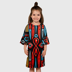 Платье клеш для девочки Красно-синий узор в африканском стиле, цвет: 3D-принт — фото 2