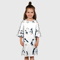 Платье клеш для девочки Семейство пингвинов на прогулке, цвет: 3D-принт — фото 2
